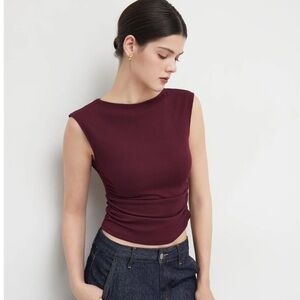 Cider Boat Neck Solid Ruched Tank Top